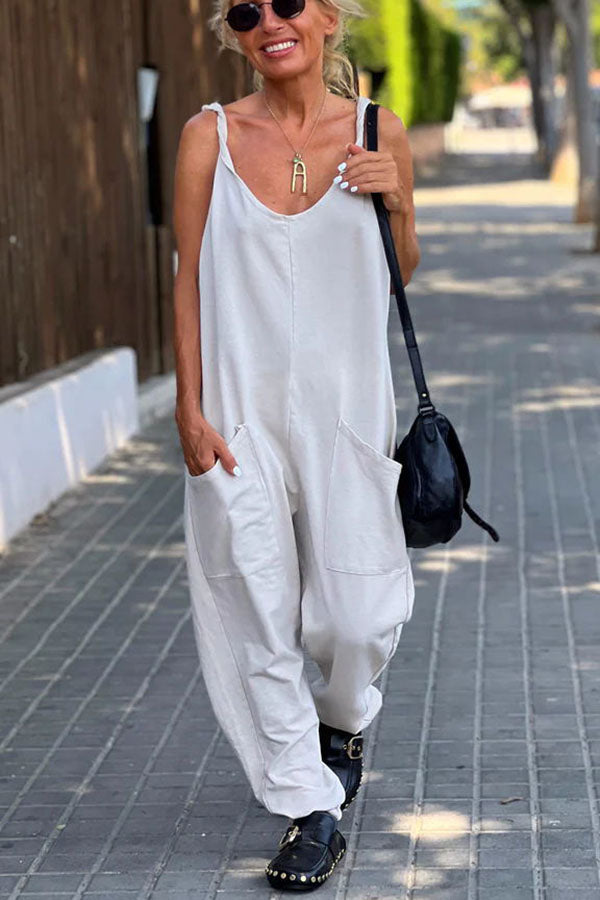 Relaxing Bay Solid Color Pocketed Casual Beach Jumpsuit