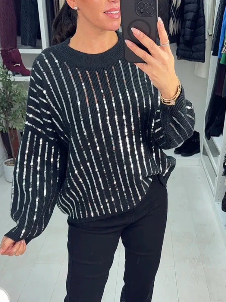 Golden Line Sequin Knit Sweater
