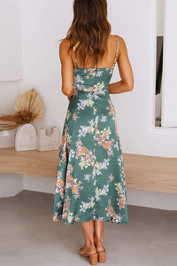 Dreamers Satin Floral Tie Up Slit Midi Dress