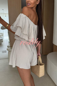 Solid Color Off-shoulder Ruffled Casual Waist Rompers
