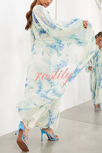 Headed To The Ocean Chiffon Floral Drawstring Waist Maxi Dresses