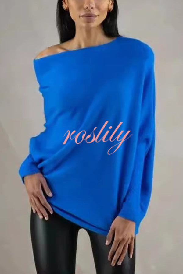 Solid Color Round Neck Long Sleeve Loose Knitted Sweater