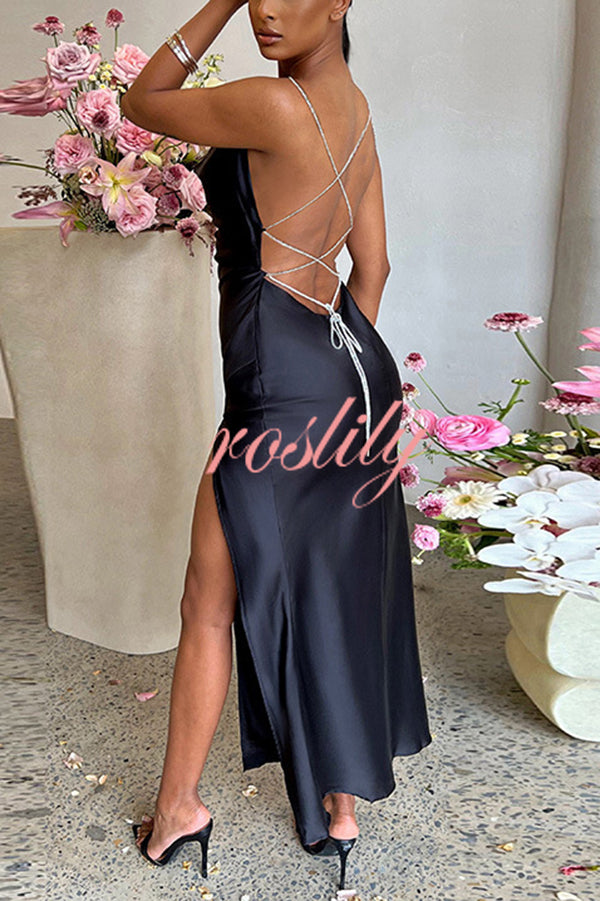 Sexy Backless Suspender High Slit Slim Maxi Dress