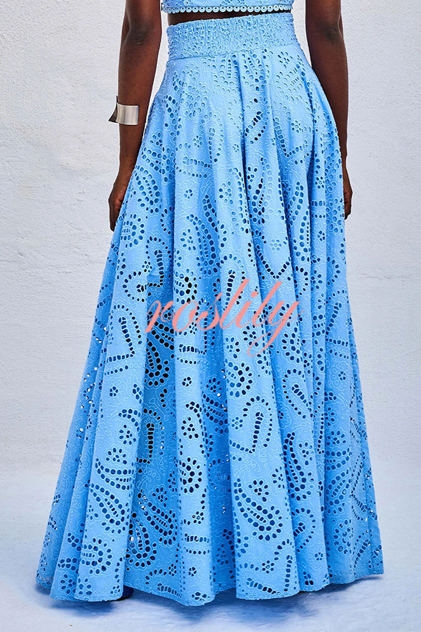 Paris Dreaming Embroidered Lace High Rise Elastic Waist Pocketed Maxi Skirt