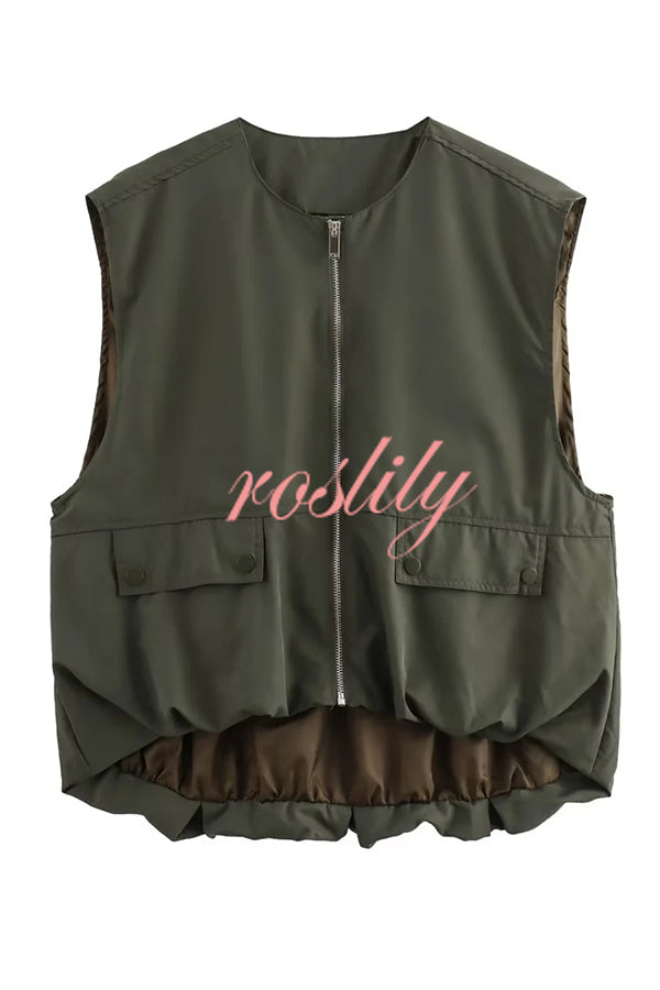 Fashionable Loose Sleeveless Pocket Casual Vest