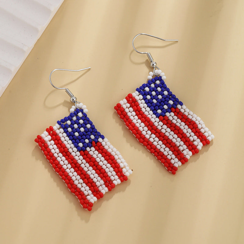 Stars and Bars Red Beaded Earrings