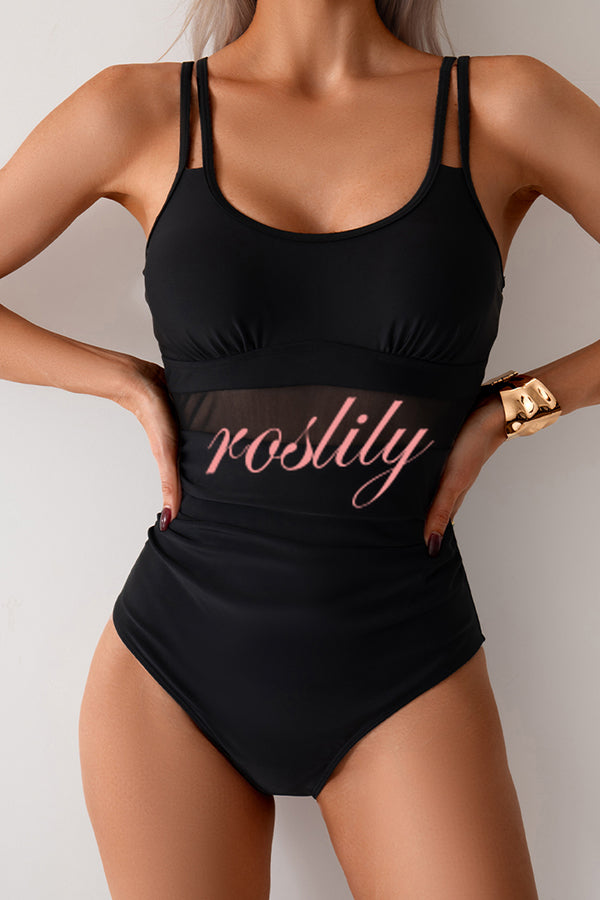 Fashion Waist Mesh Stretch One-piece Swimsuit