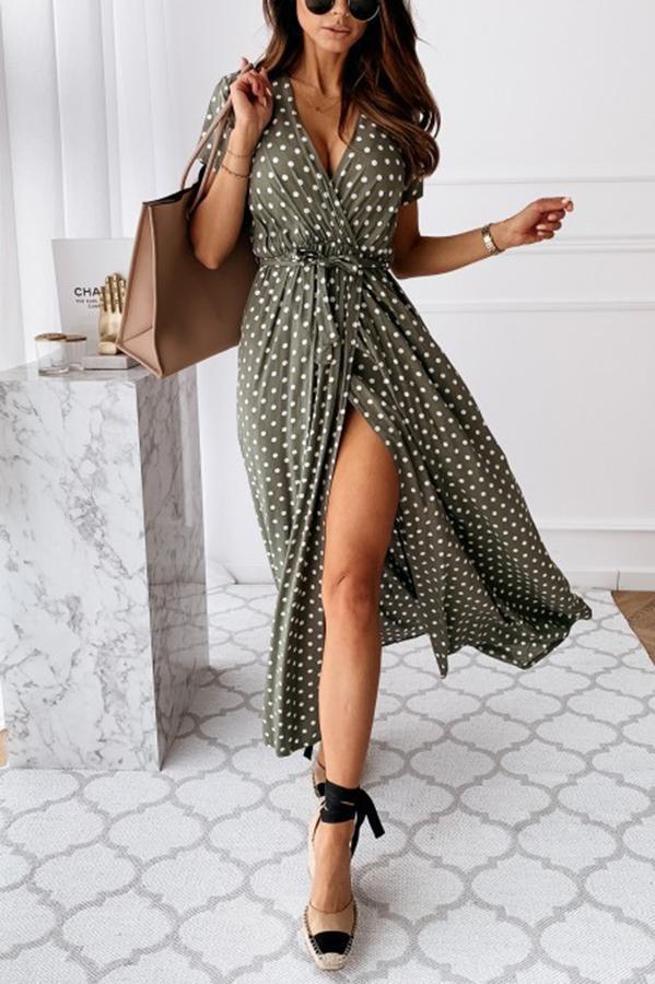 Free Falling Polka Dot Wrap Maxi Dress