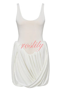 Inspiring Allure Puffy Pleated Draped Trim Tank Stretch Mini Dress