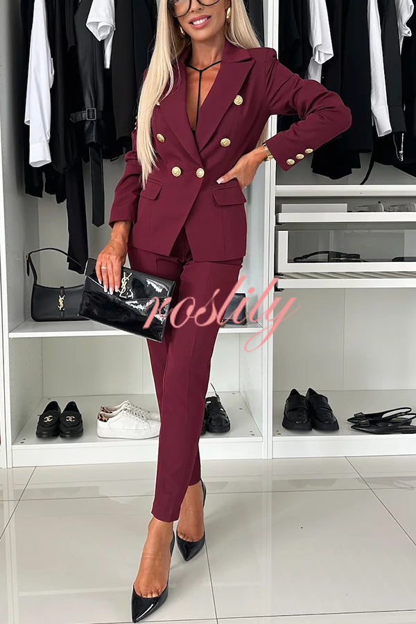 Feeling of Confidence Metal Button Long Sleeve Lapel Blazer