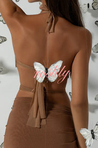 Timeless Beauty Gold Metallic Butterfly Back Lace-up Halter Tank