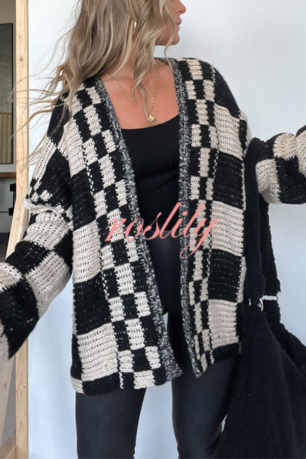 Casual Plaid Mid-length Loose Knitted Outerwear