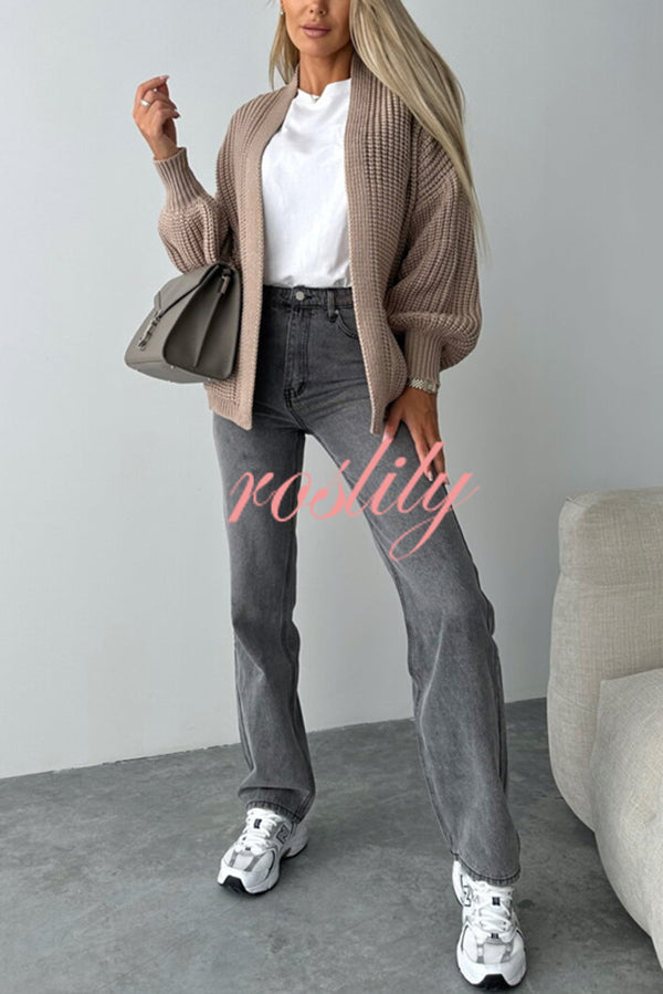 Solid Color V-neck Long-sleeved Casual Knitted Cardigan