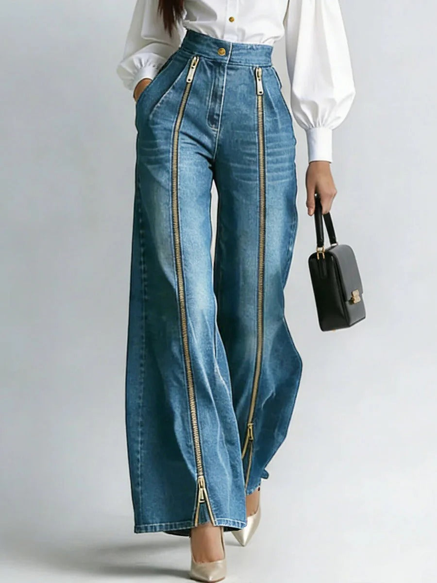 High-waisted Loose-fitting Wide-leg Jeans