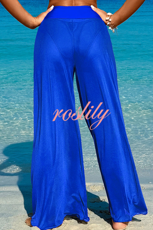 Solid Color Loose Metal Buckle Beach Pants