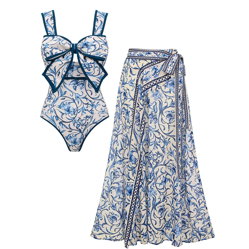Bowknot Lily Printed Swimsuit Set