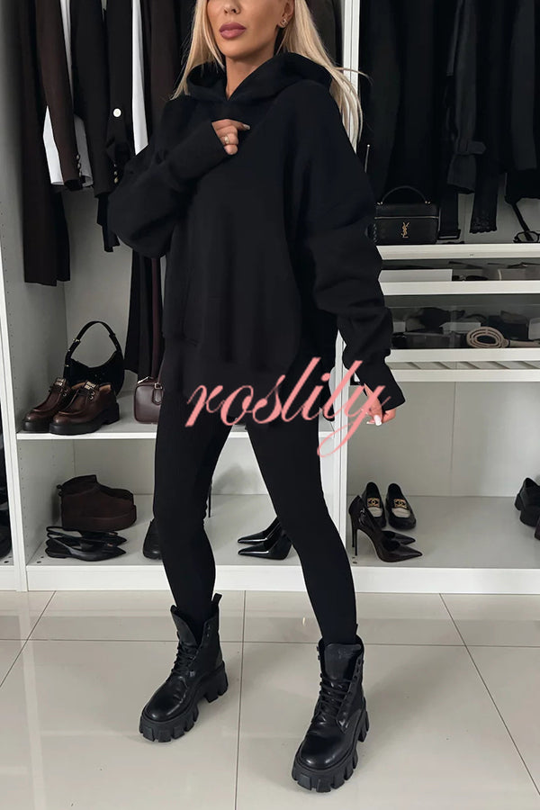 Fashion Loose Casual Hooded Long Sleeve Sweatshirt and Elastic Waist Leggings Set