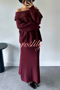 Luka Ribbed Knit Off Shoulder Long Sleeve Sweater and Stretch Maxi Skirt Set