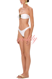 Beach Moment Oyster Metal Decor Bandeau Stretch Bikini Swimsuit