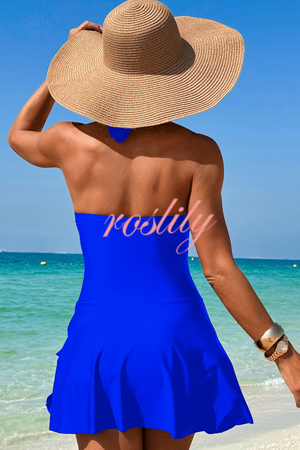 Fashionable Halterneck Waist Hollow Stretch One-piece Swimsuit