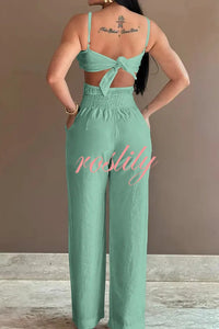 Three-dimensional Flower Accessories Hollow Pocket Jumpsuit