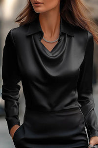 Solid Color Lapel Long Sleeve Casual Top