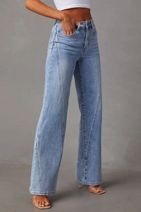 Fashionable Patchwork Casual Loose Pocket Wide Leg Jeans