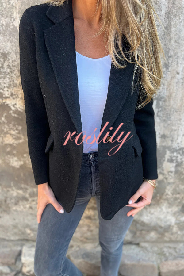 Daytime Perfection Faux Wool Lapel Button Relaxed Blazer