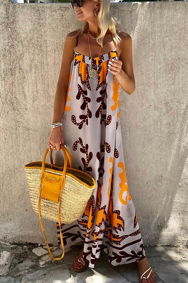 Sunday＊s Color Palette Ethnic Printed Loose Cami Maxi Dress