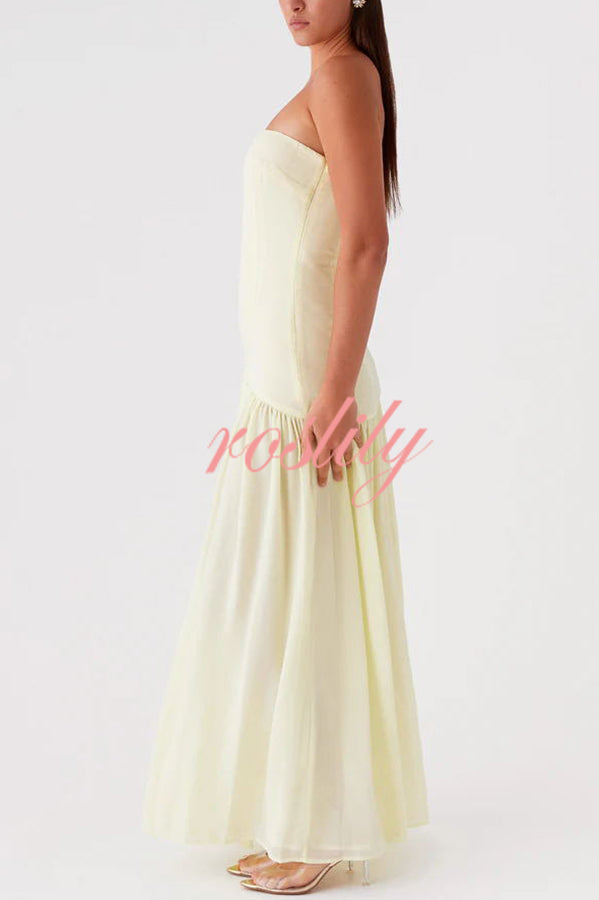 Eden Patchwork Semi-sheer Chiffon Strapless Maxi Dress