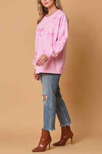 Christmas Bow Sequin Casual Loose Long-sleeved Sweatshirt