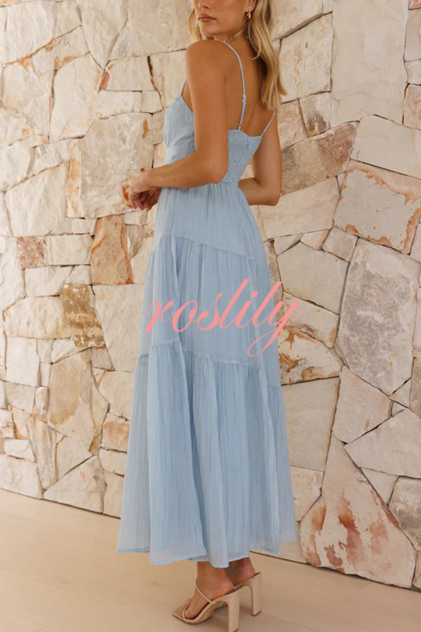 Solid Color Sleeveless Suspender Pleated Back Maxi Dress