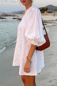 A Moment for Beach Linen Blend One Shoulder Loose Mini Dress