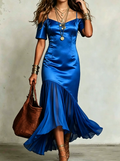 Off-Shoulder Satin Mermaid Dress With Chiffon Hem