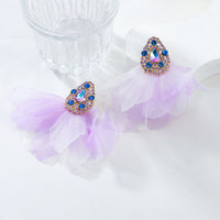 Bohemian Drop-shaped Diamond Fabric Floral Earrings