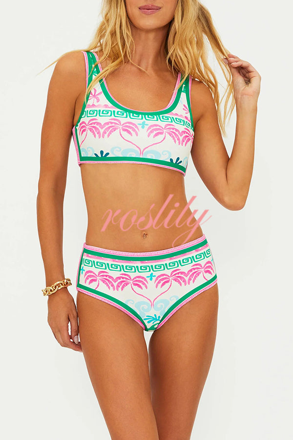 Dream Pool Day Tropical Unique Print Stretch Bikini Swimsuit