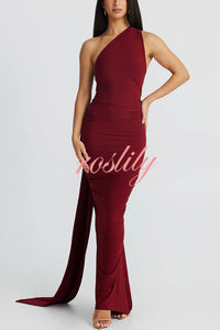 Sexy Backless Pleated Slim Solid Color Sleeveless Elegant Maxi Dress