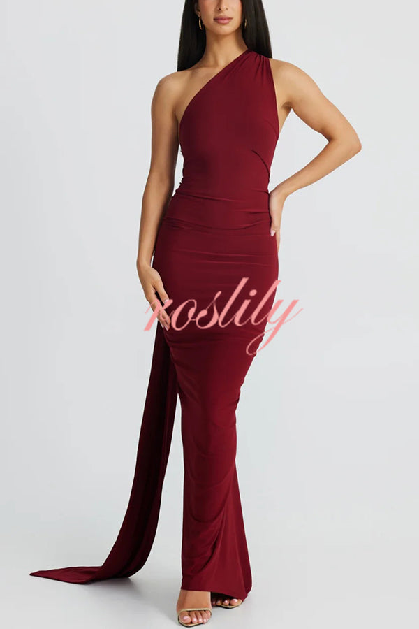 Sexy Backless Pleated Slim Solid Color Sleeveless Elegant Maxi Dress