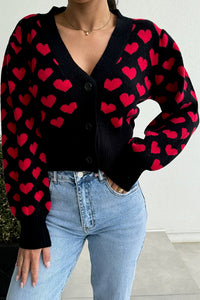 Cute Heart V-neck Long Sleeve Casual Knitted Cardigan