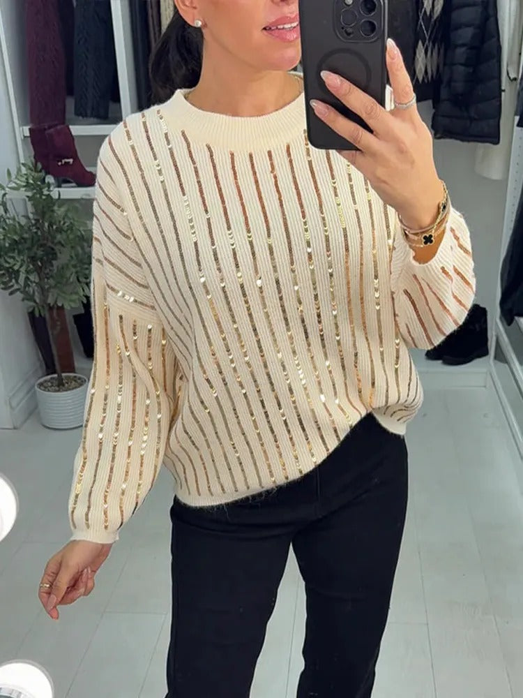 Golden Line Sequin Knit Sweater