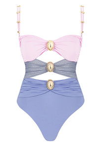 Color Block Patchwork Hollow Metal Decorative Stretch One-piece Swimsuit