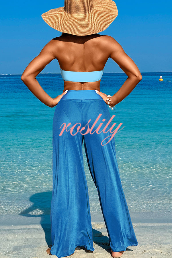 Solid Color Loose Metal Buckle Beach Pants