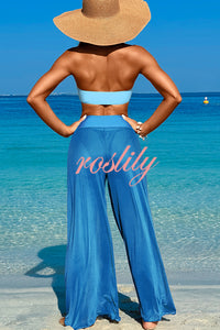 Solid Color Loose Metal Buckle Beach Pants