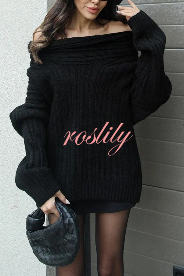 Fashionable Irregular Collar Loose Casual Knitted Sweater