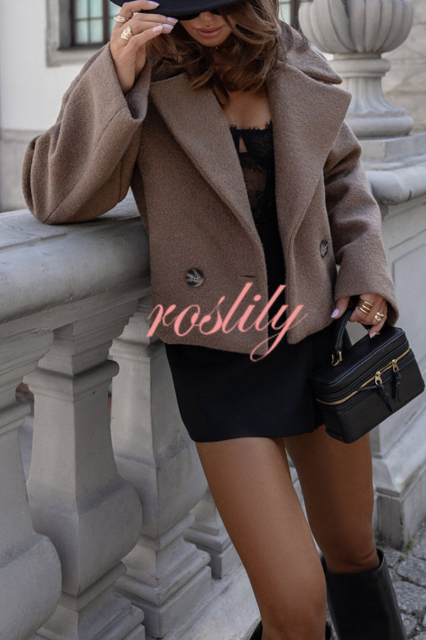 Fashionable British Lapel Long Sleeve Crop Jacket