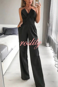 Tuxedo-style Off Shoulder Pocket Wide Leg Formal Jumpsuit