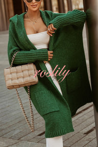 Fashionable Hooded Loose Long Letter Knitted Jacket