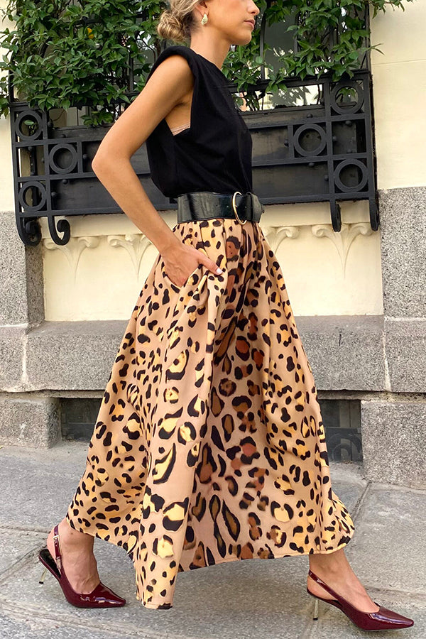 Stylish Leopard Print Elegant Large Hem Maxi Skirt