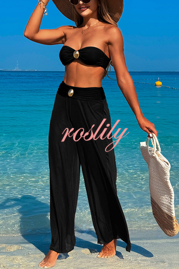 Solid Color Loose Metal Buckle Beach Pants