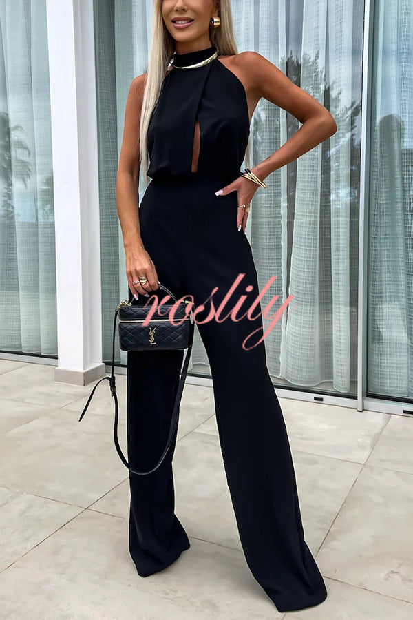 Fashionable Solid Color Sleeveless Hollow Slim Fit Jumpsuit